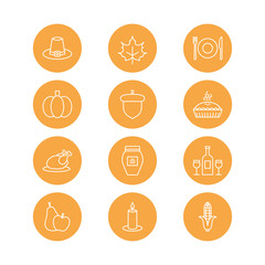 Set of 12 orange Thanksgiving icons