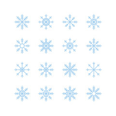 Set of 16 blue snowflakes icons 