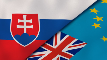 The flags of Slovakia and Tuvalu. News, reportage, business background. 3d illustration