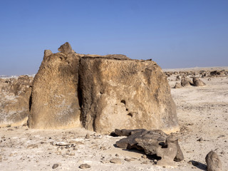 Bizarre boulder formation in Rok Garden reserve in the desert, Oman