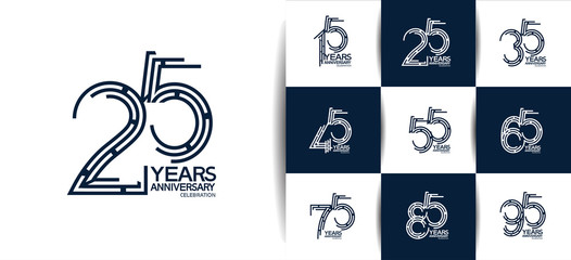 Anniversary logotype set with black and white color for invitation, background, template, greeting and celebration event