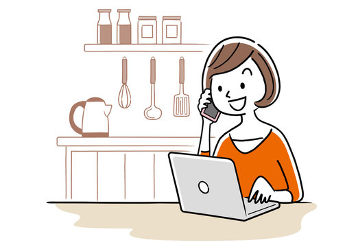 Illustration material: Young woman using a personal computer at home