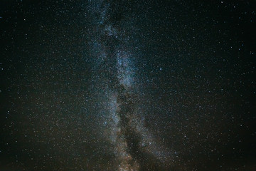 Natural Night Sky Stars With Milky Way Galaxy. Real Photo Starry Sky Background