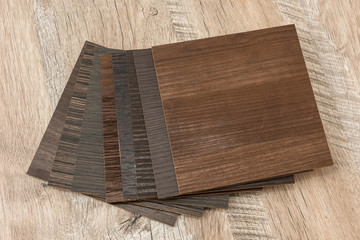 wood material catalog for design on desk. Surface plank collection. Natural floor decoration for interior. industry