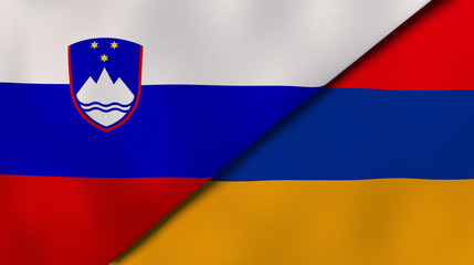The flags of Slovenia and Armenia. News, reportage, business background. 3d illustration