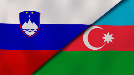 The flags of Slovenia and Azerbaijan. News, reportage, business background. 3d illustration