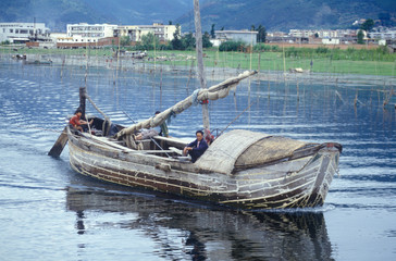 Fishermen on Erhai Lake in Dali, Yunnan Province, People's Republic of China