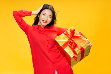 young woman with gift box