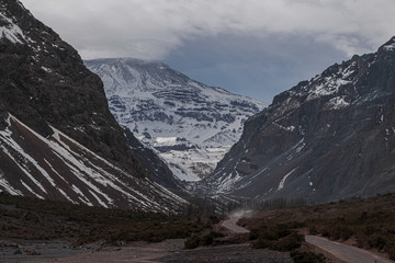 San José de Maipo volcano in winter, Cajón del Maipo, Central Andes of Chile.