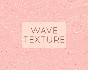 Wave lines pattern. Thin wavy lines and decorative confetti dot spots on pink background. Abstract vector decorative texture for graphic design
