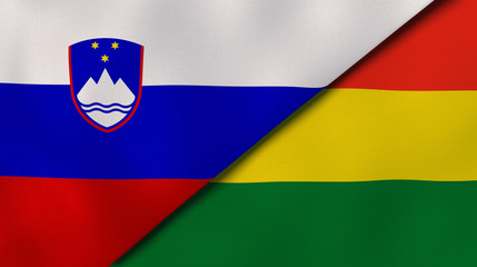 The flags of Slovenia and Bolivia. News, reportage, business background. 3d illustration