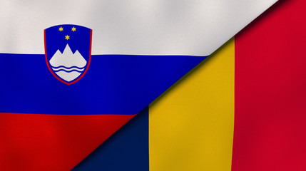 The flags of Slovenia and Chad. News, reportage, business background. 3d illustration