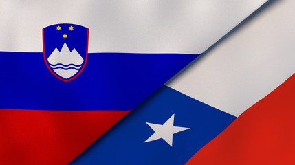 The flags of Slovenia and Chile. News, reportage, business background. 3d illustration