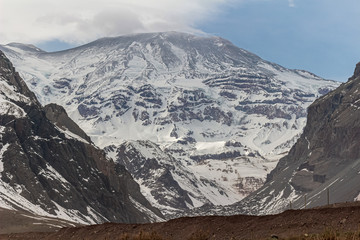 San José de Maipo volcano in winter, Cajón del Maipo, Central Andes of Chile.