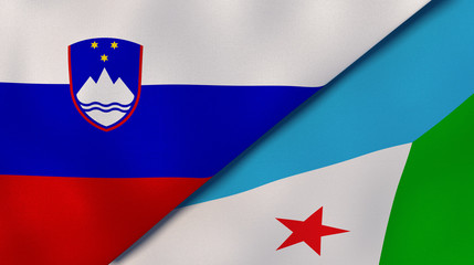 The flags of Slovenia and Djibouti. News, reportage, business background. 3d illustration