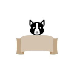 Dog above banner isolated on white background