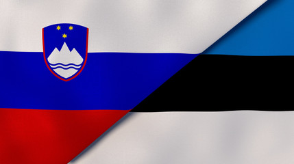 The flags of Slovenia and Estonia. News, reportage, business background. 3d illustration