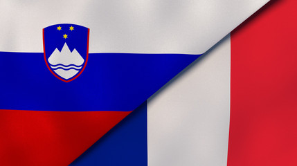 The flags of Slovenia and France. News, reportage, business background. 3d illustration