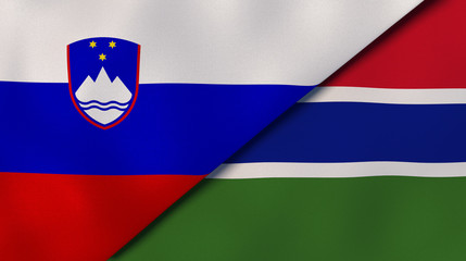 The flags of Slovenia and Gambia. News, reportage, business background. 3d illustration