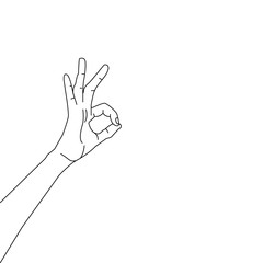 Line art illustration gesture hand ok isolated on white background