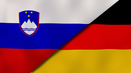 The flags of Slovenia and Germany. News, reportage, business background. 3d illustration