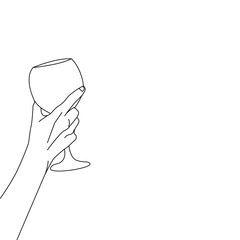 Line art illustration hand take a glasses isolated on white background