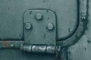 Vintage door hinge. Retro door hinge on a vintage truck. Detail from a retro car.