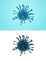  Coronavirus cells. 3D illustration on white and blue isolated