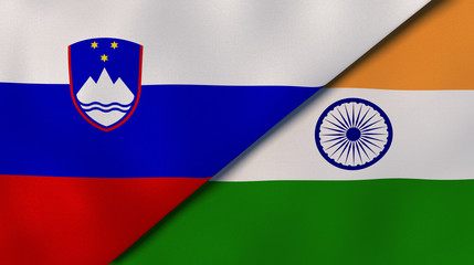 The flags of Slovenia and India. News, reportage, business background. 3d illustration