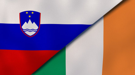 The flags of Slovenia and Ireland. News, reportage, business background. 3d illustration