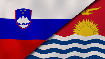 The flags of Slovenia and Kiribati. News, reportage, business background. 3d illustration