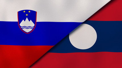 The flags of Slovenia and Laos. News, reportage, business background. 3d illustration