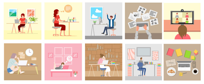 work from home vector set colletion graphic design