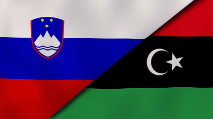 The flags of Slovenia and Libya. News, reportage, business background. 3d illustration