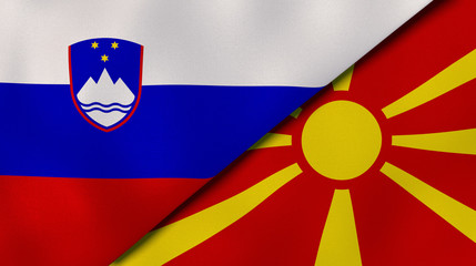 The flags of Slovenia and Macedonia. News, reportage, business background. 3d illustration