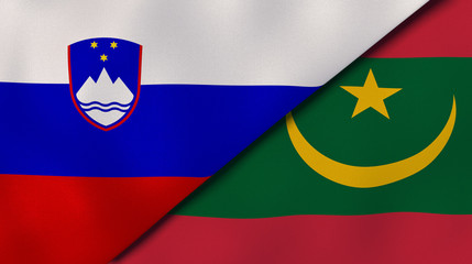 The flags of Slovenia and Mauritania. News, reportage, business background. 3d illustration