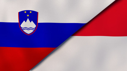 The flags of Slovenia and Monaco. News, reportage, business background. 3d illustration