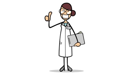 Forscherin mit Klemmbrett hält Daumen hoch