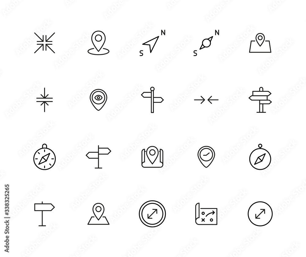 Poster stroke line icons set of navigation.