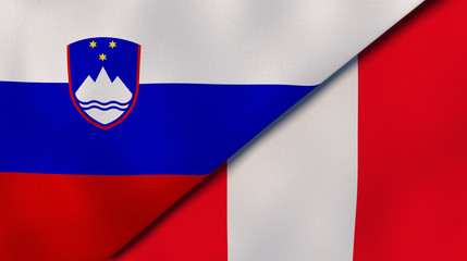 The flags of Slovenia and Peru. News, reportage, business background. 3d illustration