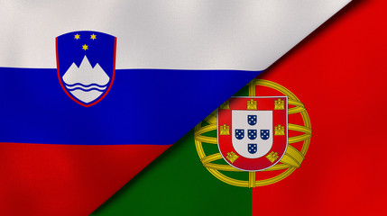 The flags of Slovenia and Portugal. News, reportage, business background. 3d illustration