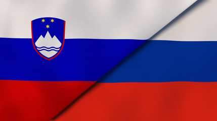 The flags of Slovenia and Russia. News, reportage, business background. 3d illustration