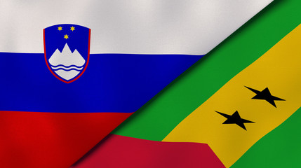The flags of Slovenia and Sao Tome and Principe. News, reportage, business background. 3d illustration