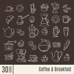 Flat icons Coffee and breakfast infographic icons set.