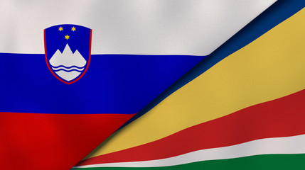 The flags of Slovenia and Seychelles. News, reportage, business background. 3d illustration