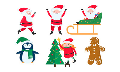 Christmas and New year Santa Claus, snowman and other symbols