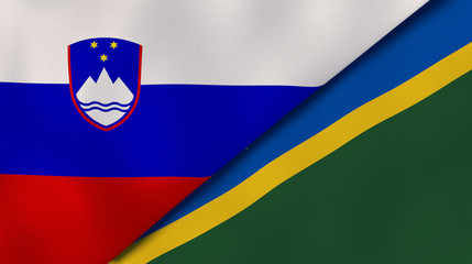 The flags of Slovenia and Solomon Islands. News, reportage, business background. 3d illustration
