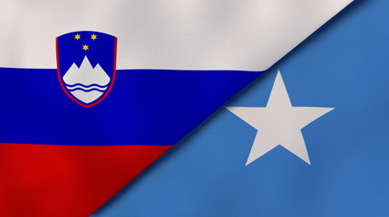 The flags of Slovenia and Somalia. News, reportage, business background. 3d illustration