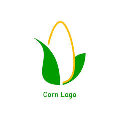 Corncob logo design. Yellow corn seed and green leaf isolated on white background. Vector organic grain illustration