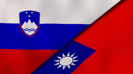 The flags of Slovenia and Taiwan. News, reportage, business background. 3d illustration